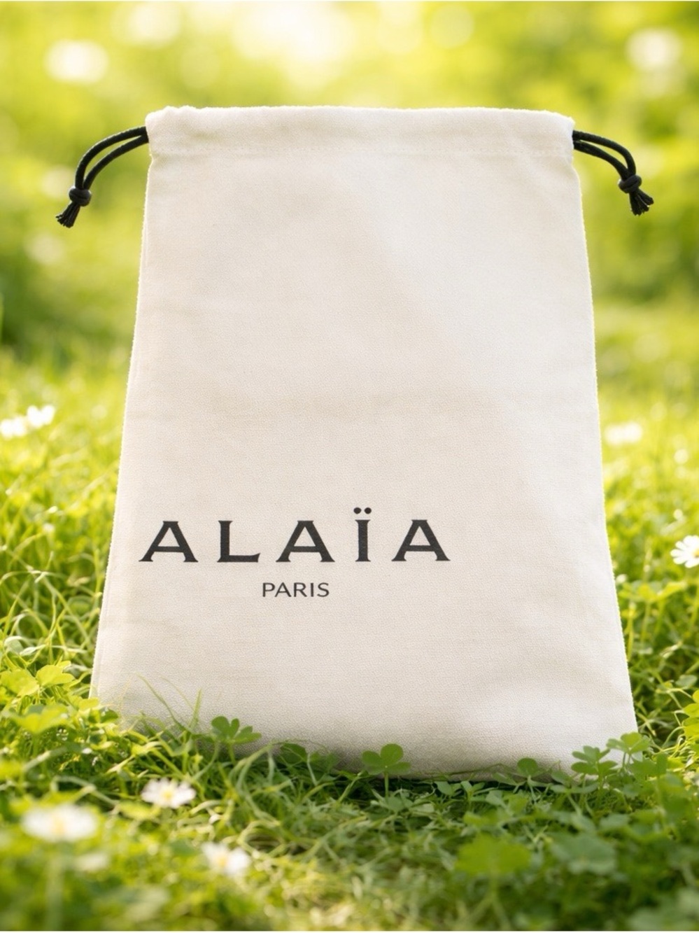 Alaia White Drawstring Dust Bag with Black Logo